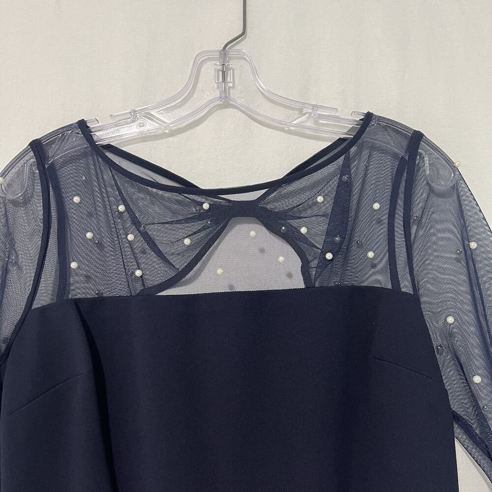 Karl Lagerfeld Cocktail Dress Ilussion Neckline Pearl Embellished Size 8 Blue - Picture 4 of 15